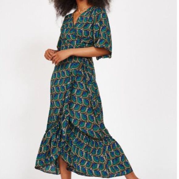 New in package!Women's Green Journey Maxi Wrap Dress African Peacock - Picture 1 of 4